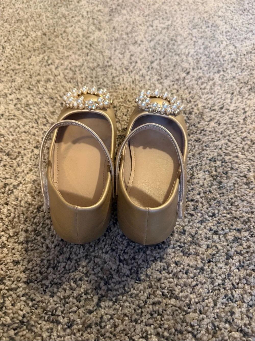 Girls Pearl & Crystal Gold Mary Jane Dress Shoes